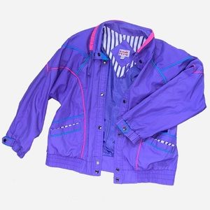 2000s NEW YORK GIRL PURPLE WINDBREAKER COAT MULTICOLOR